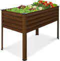 Best Choice Products 48x24x30in Galvanized Raised Garden Bed, Metal Elevated Planter Box, Vegetable Garden for Backyard, Patio, Balcony, 100% Non Toxic Materials - Dark Brown Wood Grain