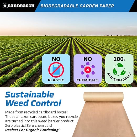 Sandbaggy Biodegradable Landscape Fabric - Garden Paper for Weeds - Paper Mulch Rolls - Made in America (2 ft x 475 ft, 1)