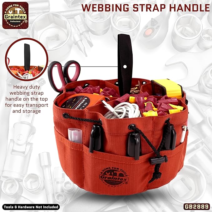 Graintex 18 Pockets Grab Bag Rip-stop Canvas Drawstring Closure, Small Part Organizer Pouch, Small Tools, Screws, Parts, Parachute Tool Bag for Efficient Storage - Rust
