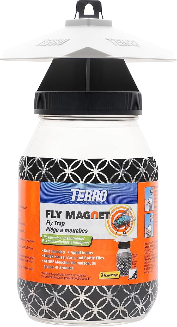 TERRO T380 Outdoor Reusable Fly Magnet Fly Trap - Poison Free Trap with Bait