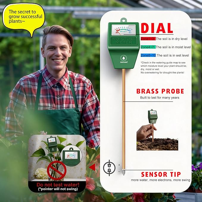 Antonki 2 Pack Soil Moisture Meter, Plant Water Meter for Gardening,Farming, Soil Tester Hygrometer Sensor for Indoor Outdoor House Plants, Flower, Lawn- No Battery Required