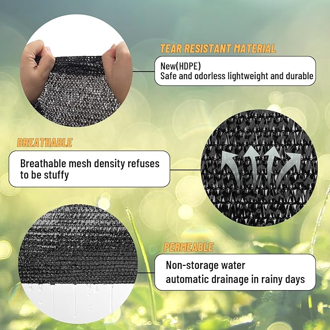 Cool Area 70% 8x20ft Sunblock Shade Cloth Cover Mesh UV Resistant Net for Garden Flower Plant Greenhouse, Black