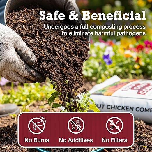 Brut Chicken Compost – Nutrient-Rich 100% Composted Chicken Manure Soil Amendment – Safe, Pure Organic Compost – Additive-Free Soil Fertilizer for Vegetable Gardens, Flowers, & Indoor Plants – 10 Qrt