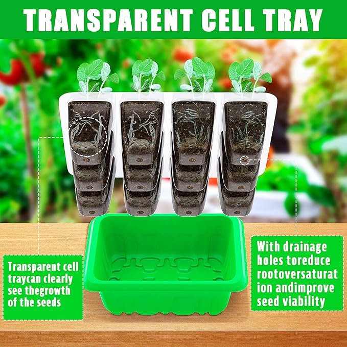 Seedling Starter Tray Kit with Upgraded Grow Light, 5 Pack Indoor Seed Plant Starter Set Kit with Grow Light for Seed Starting, 60 Cells Seed Germination Tray Kit with Humidity Domes