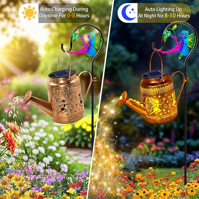 Big Solar Lanterns Outdoor Waterproof, Gifts For Mom Grandma Women Wife Daughter Mother's Day, Fairy Watering Can Garden Decor With Shepherd Hook, Hanging Solar Light Yard Art Outside Patio Path Decor