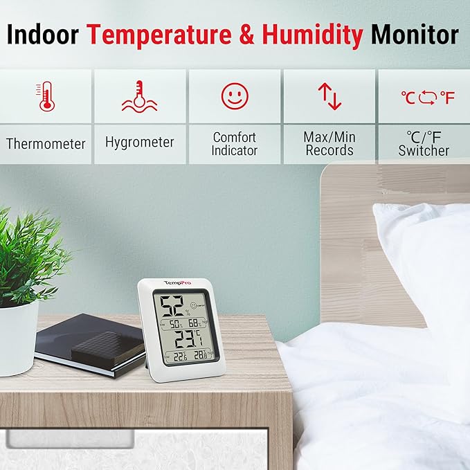 TempPro TP50 2 Pieces Digital Hygrometer Indoor Thermometer Room Thermometer and Humidity Gauge with Temperature Humidity Monitor(Previously ThermoPro)