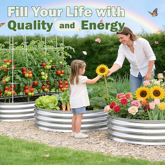 Galvanized Raised Garden Bed Outdoor, 8x4x1ft(2 Pack) Metal Heavy Duty Planter Boxes for Gardening, Easy Assemble Large Oval Plant Container Kit for Vegetable, Flower, Fruit, Silver