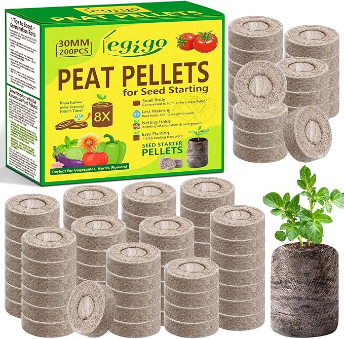 Legigo 200 Pcs 30mm Seed Starter Peat Pellets Pods for Seedlings- Compressed Seed Starting Pellets Seed Starter Pods Plugs Soil Peat Pods, Garden Planting Herb Flower Vegetables for Starting Seeds