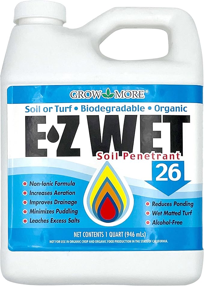 Grow More EZ Wet Soil Penetrant 26% - 1 Quart of Biodegradable Non-Ionic Surfactant - Soil Wetting Agent for Better Drainage & Liquid Aeration for Lawns, Nurseries, & Landscaping