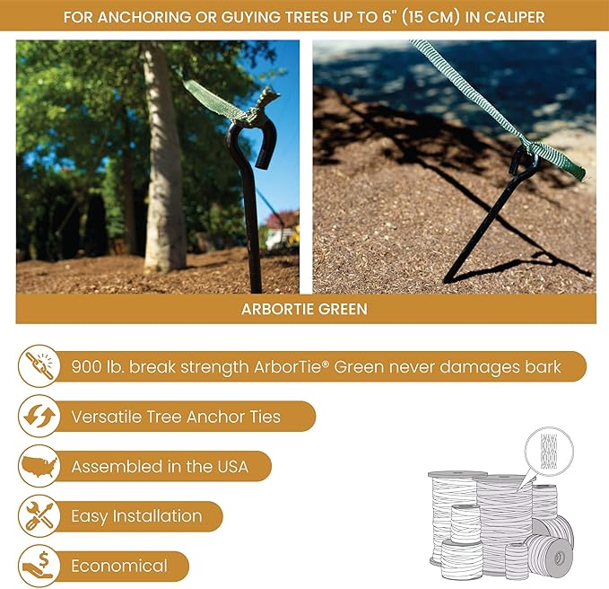 DeepRoot ArborTie Tree Straps for Staking and Guying, Flexible Tree Support Straps, Versatile Tree Rope, Tree Ties For Street Trees, Orchards, and Landscape Trees, 250’ Roll, Olive (AT 2G)
