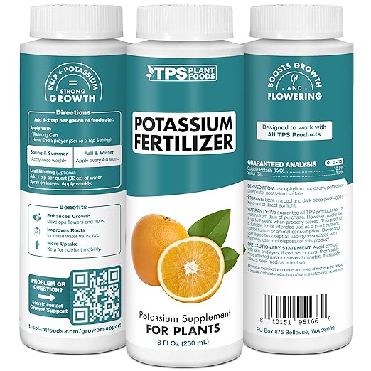 TPS NUTRIENTS Potassium Fertilizer for Plants, Boosts Growth, Budding and Flowering, Liquid Plant Food 8 oz (250mL)