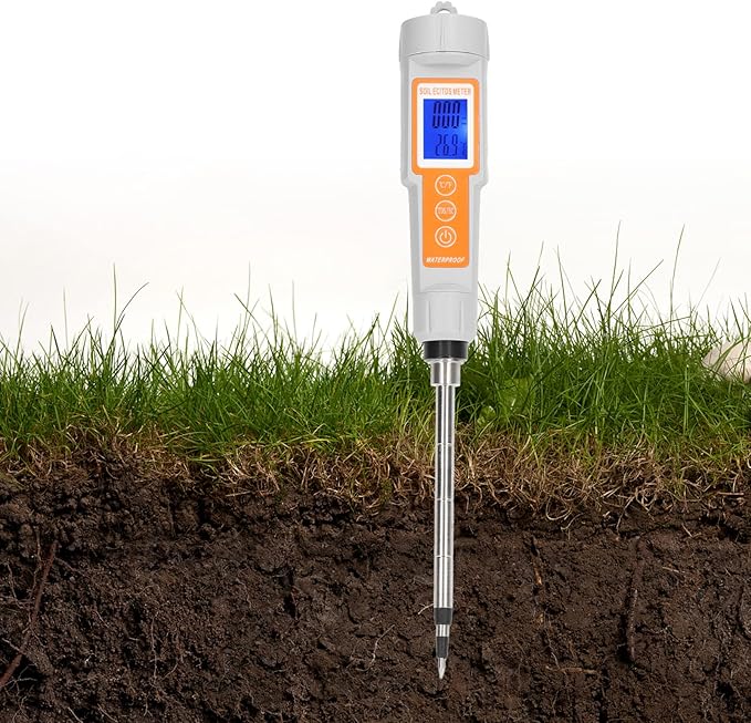 Soil EC/TDS Meter with Temperature Sensor, 3 in 1 Digital Soil Tester, 0-10000us / cm Range, ABS Probe Protective Cases
