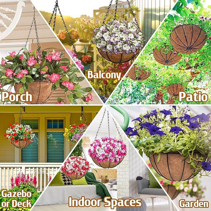 ZeeDix 2 Pack 18 Inch Large Hanging Baskets for Plants Outdoor with Coconut Liners Replacement, Hanging planters Baskets with Natural Coco Liner for Outdoor Indoor Planters Flowers Vegetables