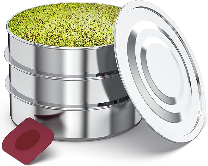 ZESTIGREENS Stainless Steel Seed Sprouter Kit - Stackable 3-Tier Seed Sprouting Germination Tray Seed Sprout Grower Maker with Lid for Growing Broccoli Alfalfa Mung Beans