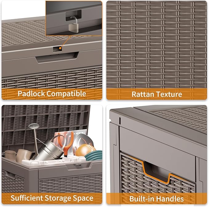 31 Gallon Resin Deck Box Outdoor Storage Box for Patio Furniture,Outdoor Cushions,Garden Tools and Pool Supplies,Waterproof,Lockable(Grey,31Gallon)