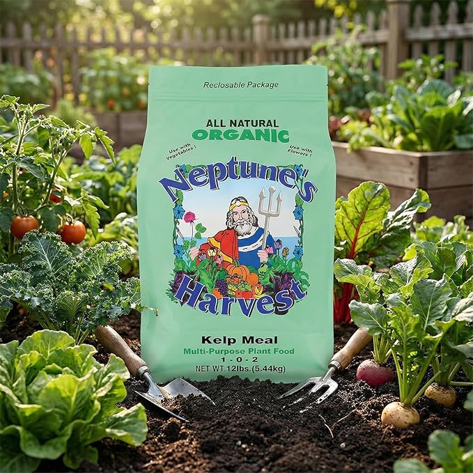 Neptune’s Harvest Organic Kelp Meal Plant Food (1-0-2) - 12 lb Resealable Bag - Multi-Purpose Seaweed Fertilizer - Indoor & Outdoor Plant Fertilizer for Lawns, Gardens, Vegetables & Bulbs