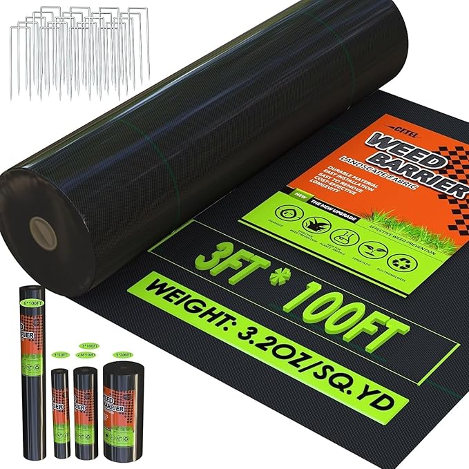3x100FT Weed Barrier Landscape Fabric Heavy Duty, 3.2oz Durable Geotextile Fabric, Block Gardening Ground Cover Weed Mat, Weed Control Garden Cloth for Landscaping, French Drains, Yard Driveway