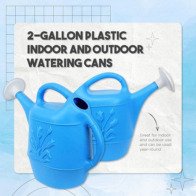 Union Products 63066 2-Gallon Plastic Indoor and Outdoor Watering Cans with Tulip Design, Caribbean Blue, Pack of 2