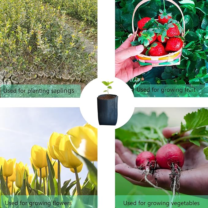 gardtree 400PCS 7×7.8 Inch Breathable Plant Grow Bags - Biodegradable Non-Woven Plant Seedling Pots for Seed Starting, Indoor/Outdoor Vegetables, Herbs, Flower | Easy Transplant, Space Saving, Black