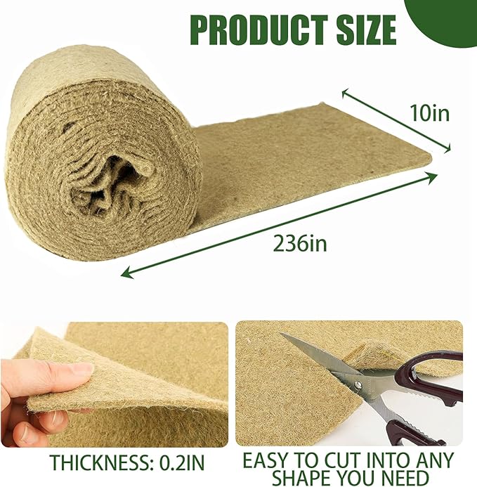 1 Roll 10" x 20ft Microgreen Growing Mat, Jute Fiber Grow Mats, Organic Hydroponic Pads, Microgreens Growing Kit for Germination Trays, Wheatgrass Sprouts Microgreen, Seed Starter