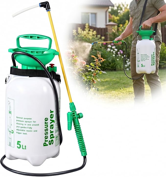 Honeydak 1.3 Gallon 5L Garden Pump Pressure Sprayer Watering Can Device for Watering Hanging Plant Basket Hard to Reach Pump Sprayer for Weeds, Lawn Care & Pesticides (Green)