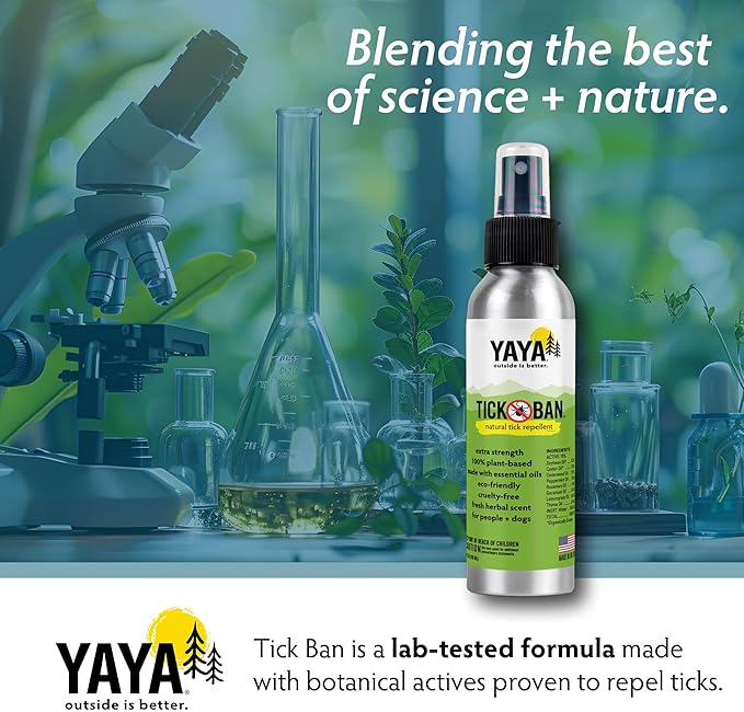 Yaya Organics Tick Ban | Extra Strength Tick Repellent Made with Essential Oils and All Natural, DEET Free Ingredients | Proven Effective, Safe for Adults, Kids and Dogs | 4 Ounce 2 Pack