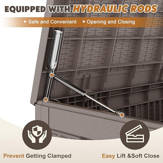 Oudoor Storage Deck Boxes Waterproof, Waterproof and UV Resistant Outdoor Storage Box Lockable Lid for Delivery Box, Indoor, Garden Tools, Pool Supplies, Patio (Grey, 100 Gallon)