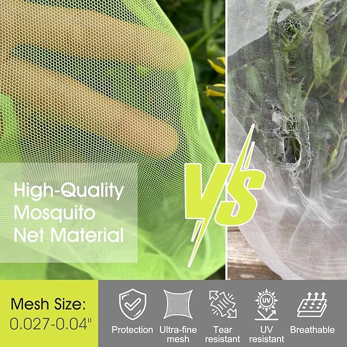 Fruit Tree Netting, RIFNY 3.3 x 2.6 FT Blueberry Bush Netting Cover with Zipper Drawstring, Outdoor Mosquito Net Garden Netting Protector Plant from Birds Cicadas Animals Insect (4 PCS, Green)