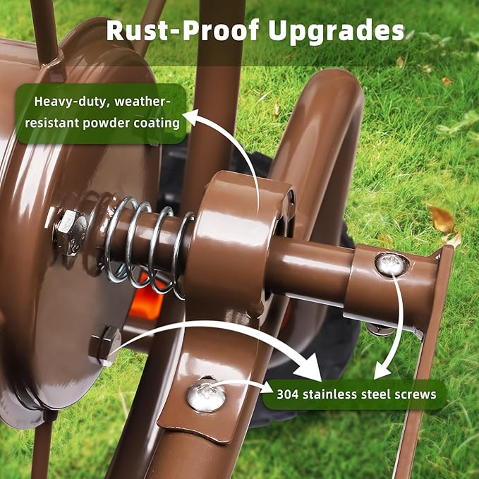 2025 Upgrade Hose Reel Cart, Hold Up to 300 ft of 5/8'', Garden Hose Cart with 4 Wheels, Heavy Duty Freestanding Water Hose Reels for Outside Garden Lawn Yard Outdoor