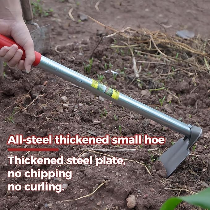 Small Garden Hoe, Manganese Steel Blade with Sharp Hardened Edge, Hand Weeding Hoe for Tilling, Digging, Sowing, Weed Control