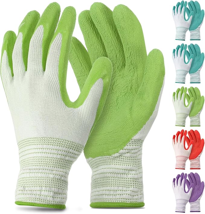 6 Pairs Gardening Gloves Bulk for Women Breathable Rubber Coated Yard Garden Gloves Ladies Outdoor Protective Work with Grip