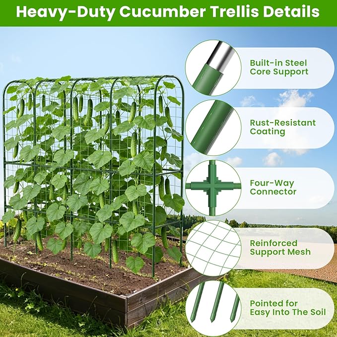 62in Tall Cucumber Trellis for Raised Bed, 68" L x 62" H Metal Garden Trellis for Climbing Plants Outdoor, U-Shape Vegetables Trellis Support for Squash Zucchini Peas Grape