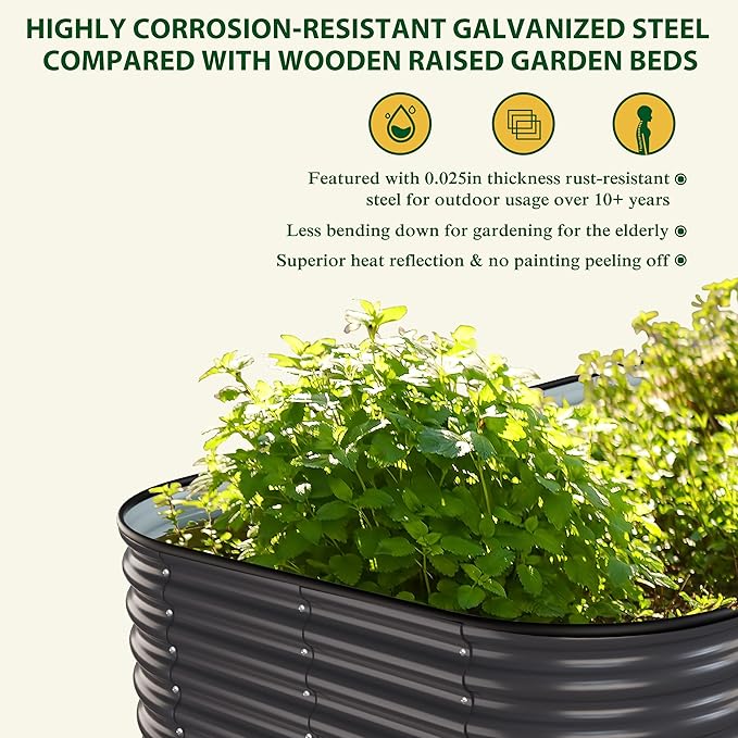 BlueWish 8x4x2FT Raised Garden Bed with 3 Aluminum Support Rods, Many-in-1 Modular Planter Box with Bottomless Design, 24’’H Galvanized Raised Garden Bed for Vegetable, Flower, Fruit, Grey