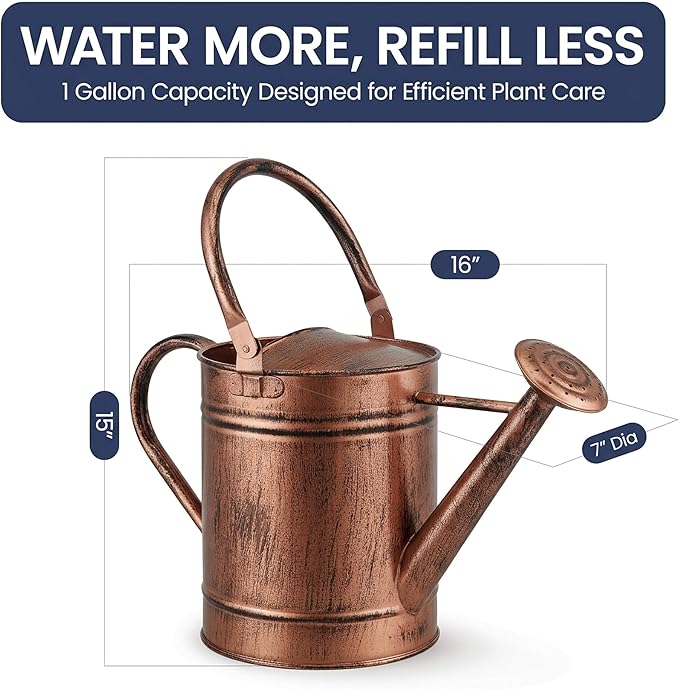 Gardenised 1 Gallon Galvanized Metal Watering Can with Removable Long Spout & Sprinkler Head for Indoor & Outdoor Use Ideal for Garden Flowers Potted Plants Houseplants Modern Home Accessories, Copper