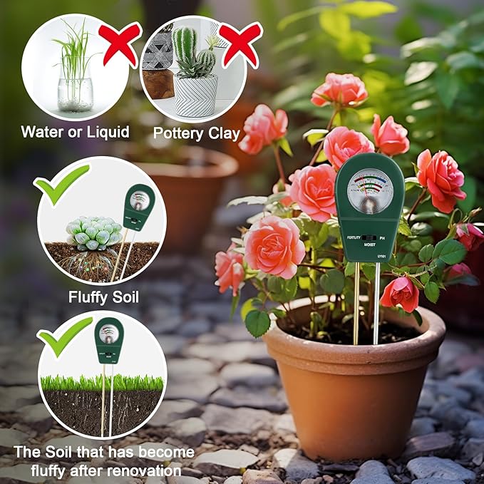 Adoric Soil Meter, 3-in-1 Soil PH/Moisture/Fertility Garden Soil Tester for Plants, Home, Farm, Lawn, Farm, Indoor & Outdoor (No Battery Needed)