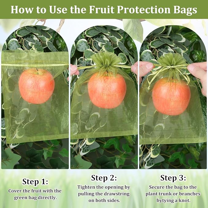 100 Pcs Fruit Protection Netted Bags, 8x12in Mesh Covers for Trees, Green Guards for Grapes & Mango Fruit Trees