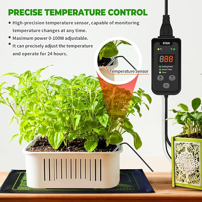 SYSAI Digital Thermostat Controller for Reptiles, Seed Germination, Breeding, Incubation and Small Greenhouse, 50-95°F, 1.5A 150W