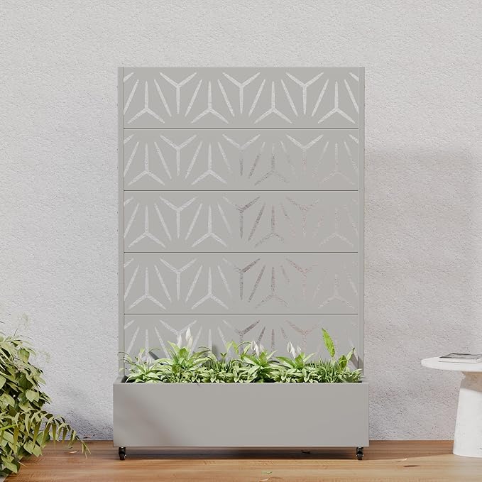 Casaphoria Metal Raised Garden Bed with Trellis and Wheels, 72"x47"x16" Arched Planter Box for Climbing Plants, Vegetables & Vines, Features Drainage Holes and Privacy Screen, Grey-Star
