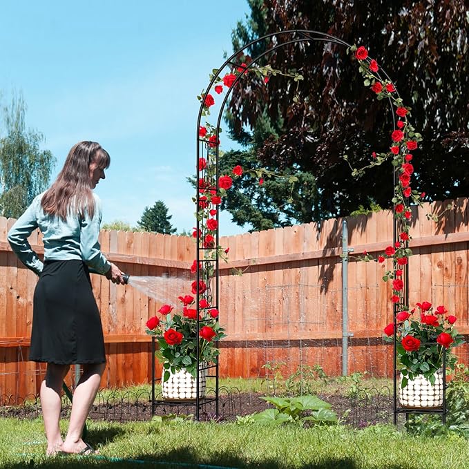 Garden Arch Arbor with Planter Boxes,Metal Trellis for Climbing Plants Outdoor, Wedding Arch Archway for Ceremony Party Decorations Pergola for Backyard, Lawn, Patio, Yard