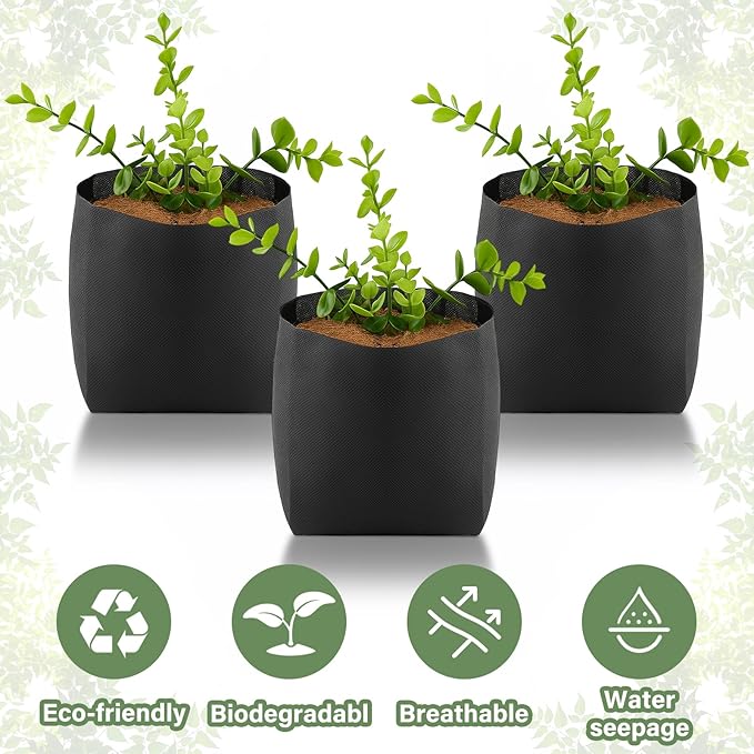 Amylove 100 Pcs Nursery Growing Bags, 8.2 x 4.9 Inches Non-Woven Fabric Growing Bags, Biodegradable Plant Pots Seedling Plant Start Pouches for Vegetables Flower Fruit Home Garden Greenhouse Supplies