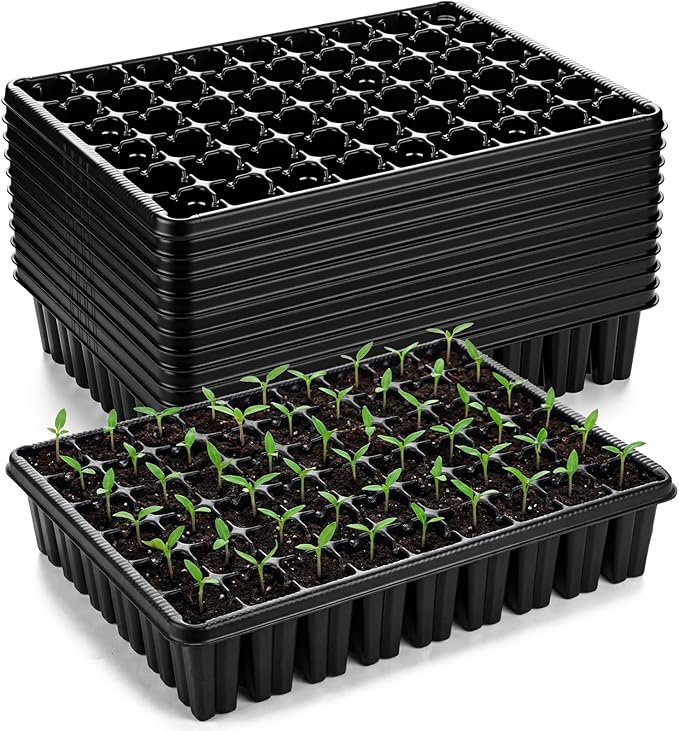 Baderke 12 Pack 2.8" Deep 54 Cell Seed Starter Trays, Thick Durable Plug Tray Big Cell Seed Starting Trays for 1015 Flat Tray Germination, 432 Cells Reusable Plant Propagation