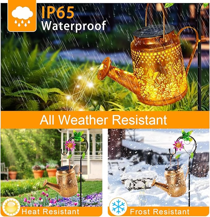 Big Solar Hummingbird Flower Watering Can Lights, Gift for Mom Grandma Women Wife Daughter Mother's Day, Waterproof Outdoor Garden Decor with Shepherd Hook, Hanging Light for Yard Porch Backyard Patio