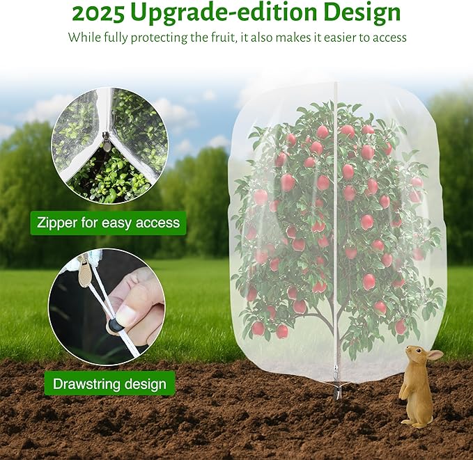 3pcs Garden Fruit Tree Netting with Zipper and Drawstring,5.91*7.22 Ft Bird Insect Mesh Net Cover for Garden Fruit Trees,Blueberry Tomato Strawberry and Plants Protection from Insect Squirrels Birds