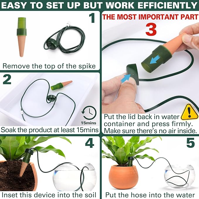 BYDOLL Plant Self-Watering Stakes Automatic Dripper Watering Terracotta Spikes for Indoor Outdoor Plant,Watering Insert Devices for Vacation use,Bonsai Garden Drip Irrigation System(5 Pack)