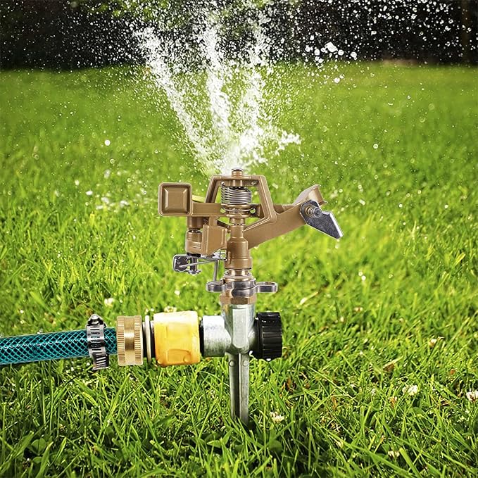 Biswing 1/2 Inch Impact Sprinkler 2 Pack, Heavy Duty Zinc Alloy Lawn Sprinkler Head with Nozzle, Adjustable 20-360 Degree Large Coverage Pattern, Watering Sprinkler for Grass Patio Garden Irrigation