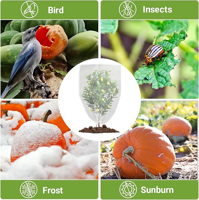 20PCS Tomato Plant Netting Mesh, 3 Ft x 2 Ft Fruit Protection Bags with Drawstring, Garden Reusable Mesh Insect Netting Bags Plant Protective Cover for Vegetables Fruit Trees Melon Bananas