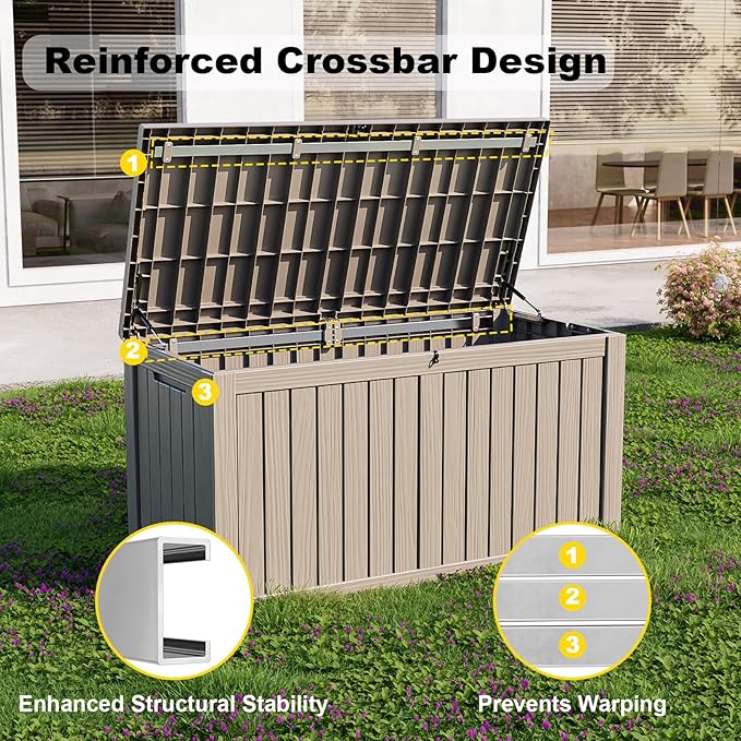 180 Gallon Deck Box Large Outdoor Storage Box Waterproof for Patio Furniture,Outdoor Cushions,Garden Tools and Pool Supplies,Weatherproof(Grey,180Gallon)
