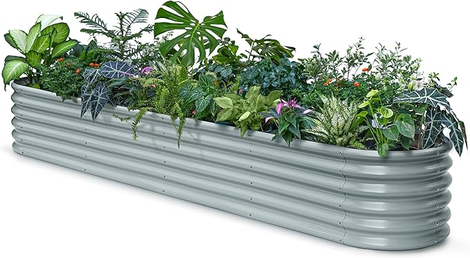 Galvanized Raised Garden Bed 10x2x1.5 | 8x4x1.5 ft, 18" Tall Metal Planter Box Outdoor for Herb Fruit Vegetable, Modular Raised Flower Bed for Backyard, Patio, Home Gardening - Brooklyn Grey