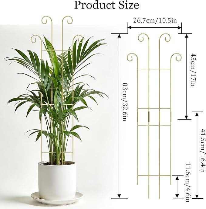 3 Set Tall Trellis for Potted Plants Indoor, 32'' Expandable Garden Metal Trellis for Climbing Plants Outdoor, Monstera Plant Support for Hoya, Vine, Ivy Pothos (Gold)