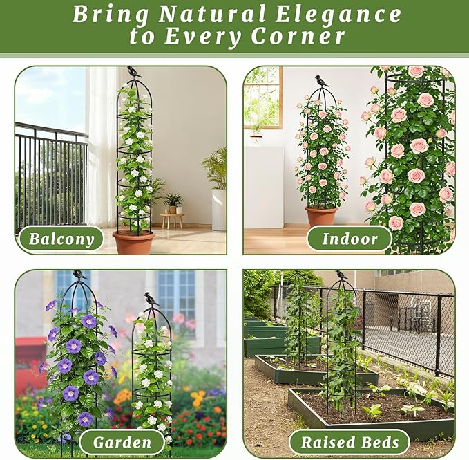 Fabulas Obelisk Trellis for Climbing Plants, 6 Ft Garden Obelisk Trellis Rustproof Plastic Coated Metal Vine Plant Support Cage for Pots, Morning Glory, Clematis, Rose, Indoor and Outdoor Use, 1 Pack